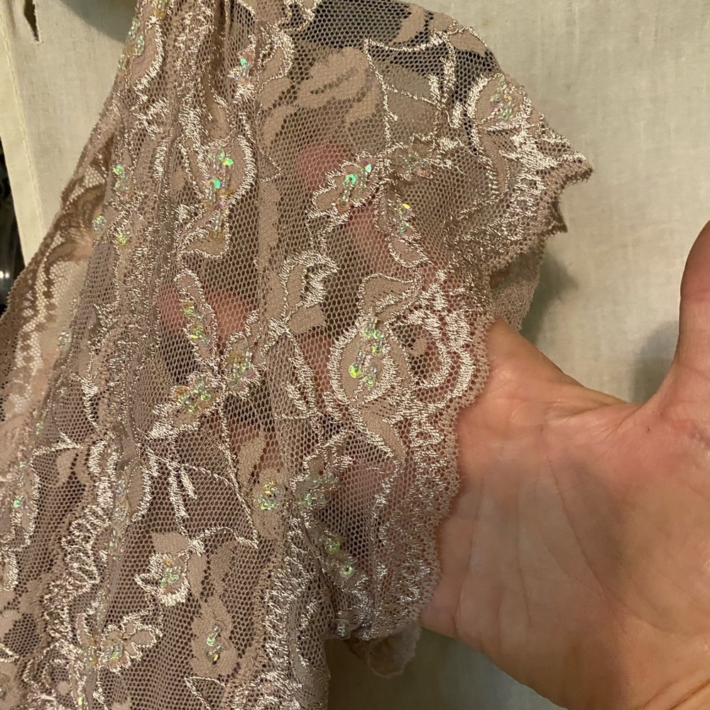 Taupe lace with sequins cap sleeve dress - Picture 3 of 6